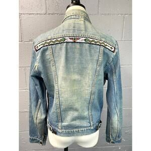 Vtg 1970s Wrangler Beaded Native American Med Wash Denim Jacket Honest Wear